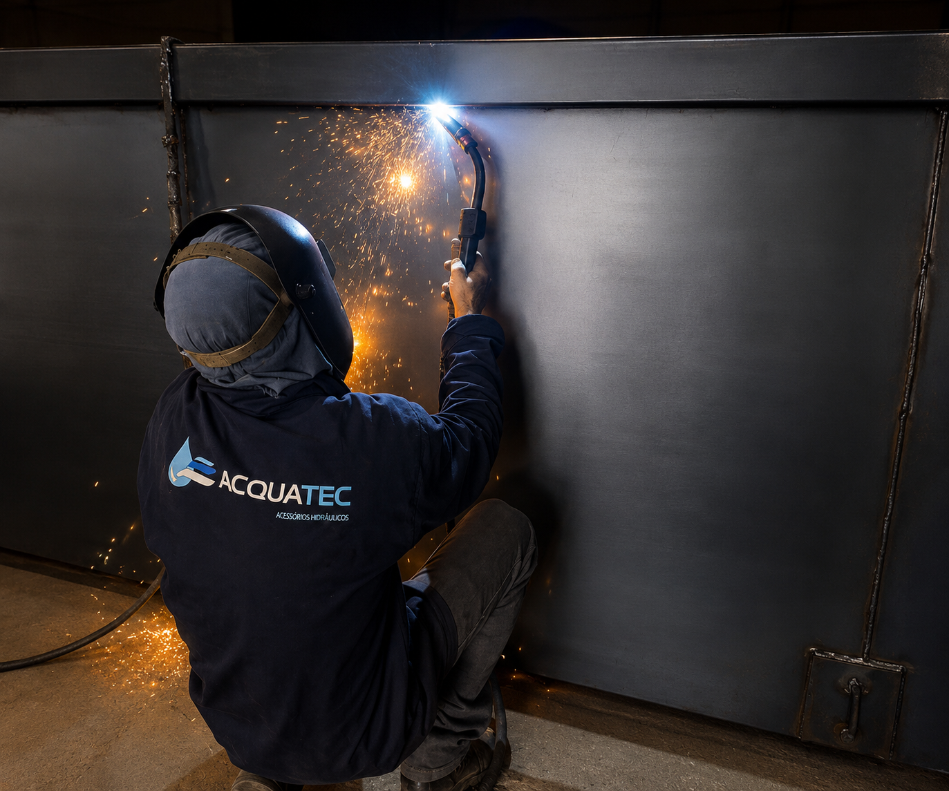 Soldador da Acquatec em produção
